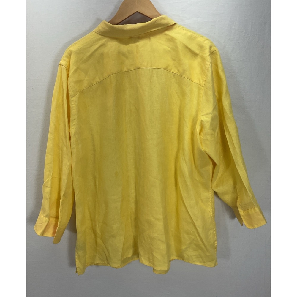 Lauren Ralph Lauren 2X Yellow Linen Button Up Shirt Crest Logo Coral Trim Beach - Picture 2 of 8